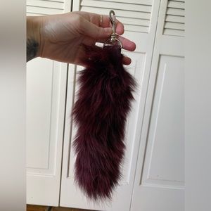 Dark burgundy realistic faux fur bag keychain